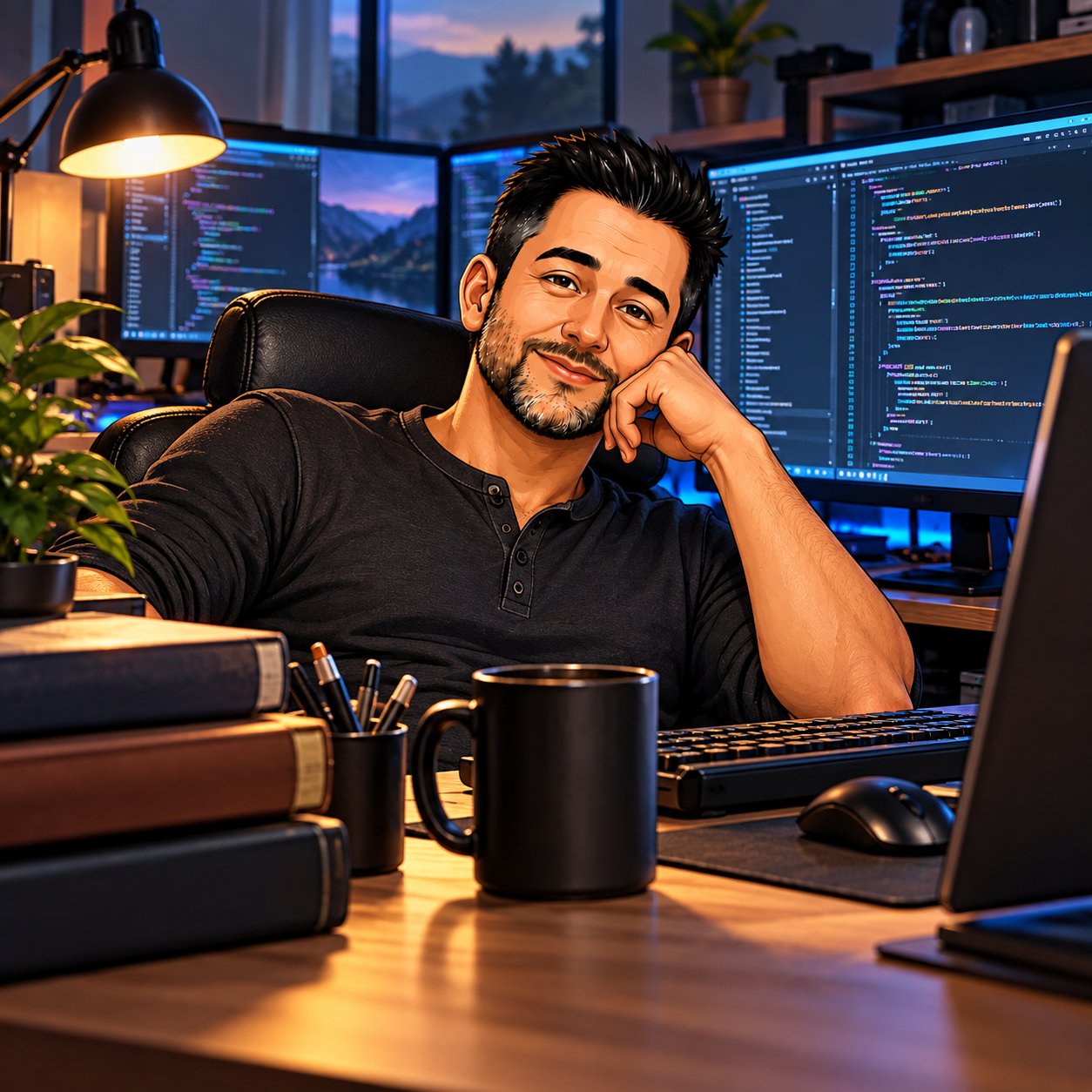Developer at a programming workstation